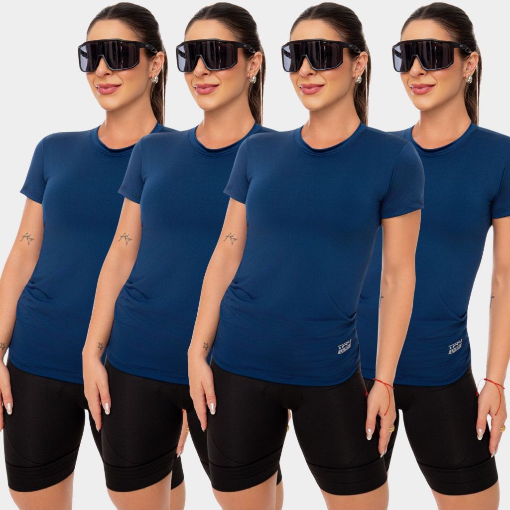 Combo 4 Camisa Camiseta Dry Fit Feminina Manga Curta Academia Esportiva Corrida Exercício Uv Azul Marinho