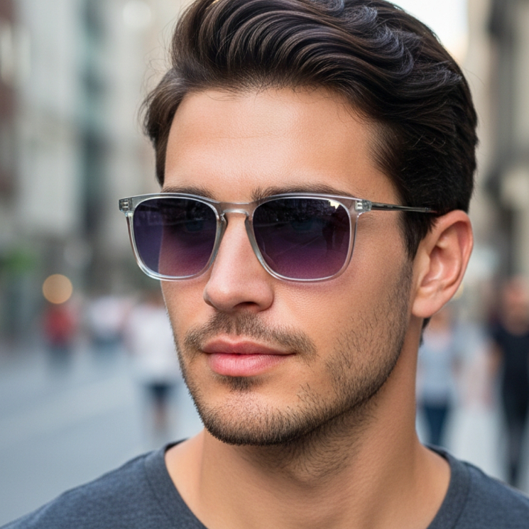 Óculos de Sol Quadrado Cinza Cristal Premium Vintage Tendencia Elegante uv400 Masculino Feminino