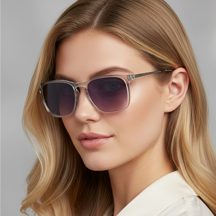Óculos de Sol Quadrado Feminino Premium Cinza Cristal Transparente Blogueira Classico uv400 Unissex