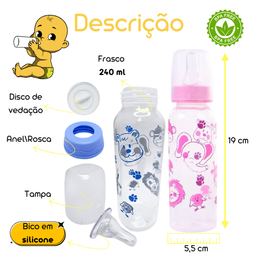 Mamadeiras Barato Menino e Menina Petita Anplas 240ml livre de BPA bico em SILICONE | Cha de bebe