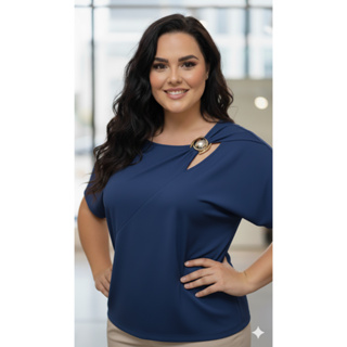 Blusa Plus Size Solta e Fluida - Elegância Sofisticada Detalhe Gota com Joia  4377 em Oferta na Shopee