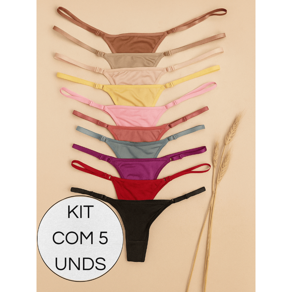 Calcinha Fio Dental Feminina Kit Com 5 Sexy Lingeries Regulagem Premium