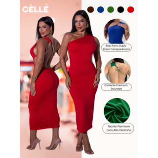 Vestido Longo Feminino Midi Festa Feminina Costas Nua Alça de Corrente Premium Elastano Com Bojo em Oferta na Shopee