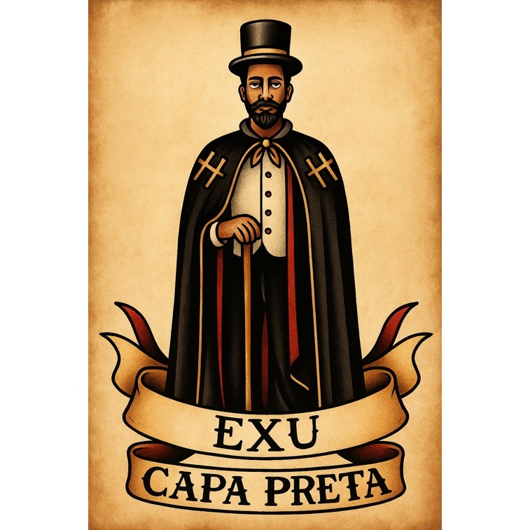 Quadro Decorativo Exu Capa Preta - Estilo Old School 60x40cm