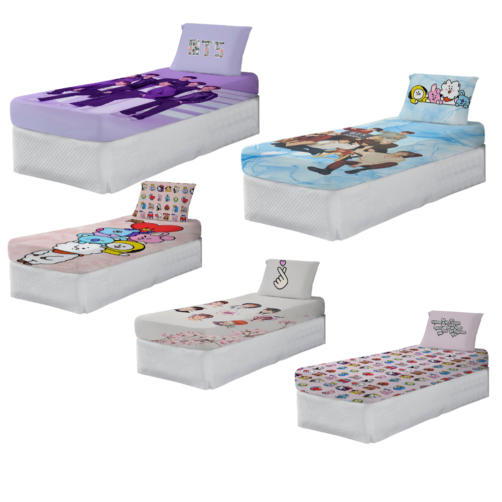 Jogo De Cama BTS Solteiro Lençol Elástico + Fronha Exclusiva  Vários Temas em Oferta na Shopee