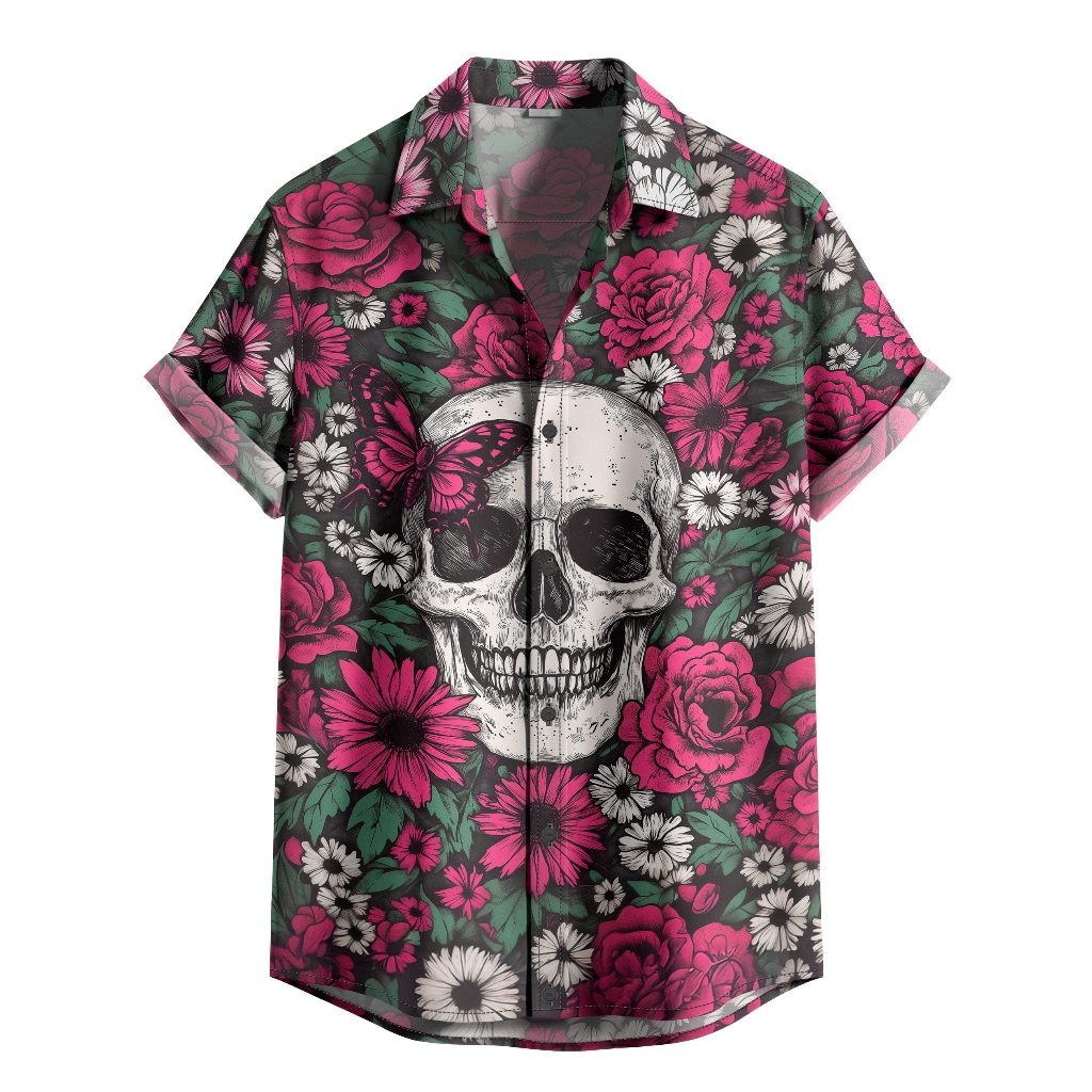 Camisa De Botão Caveira Floral Gótica Rock Estilosa [Ref-066] em Oferta na Shopee
