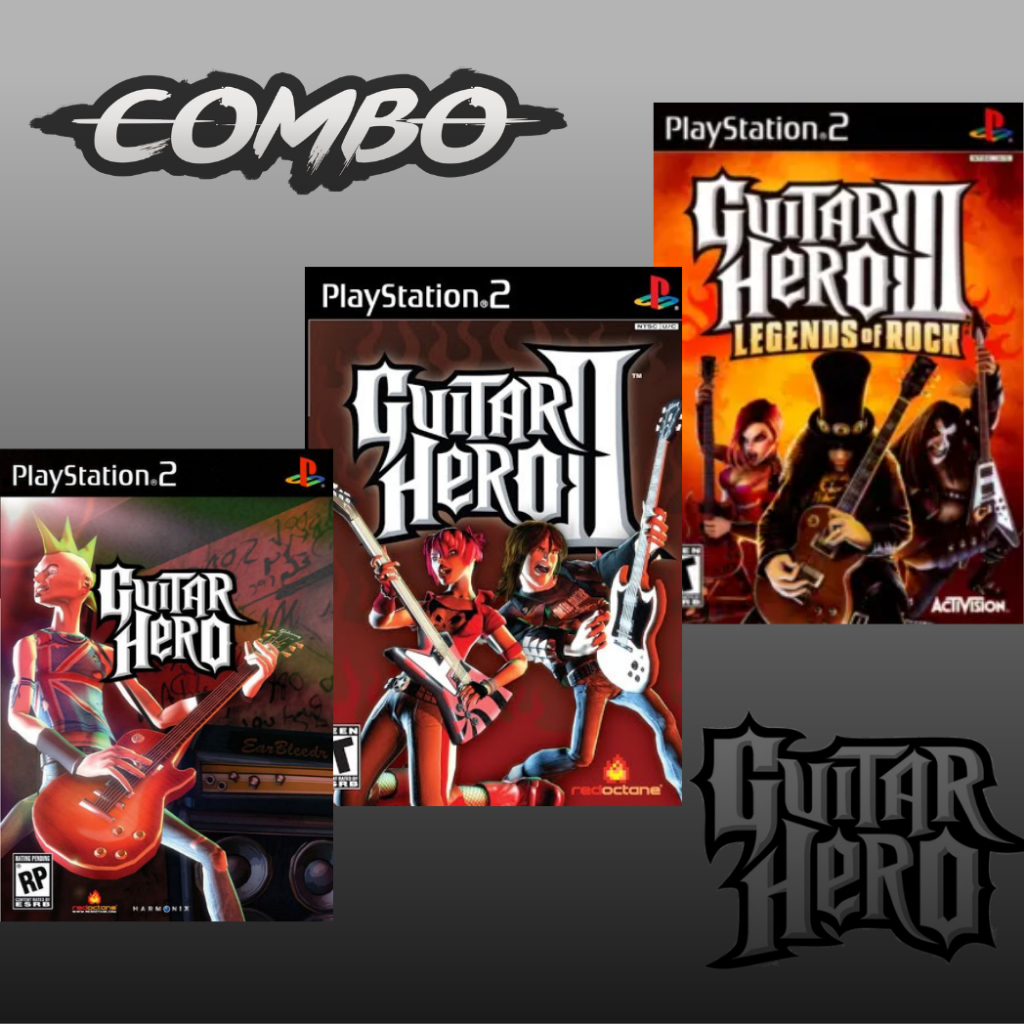 Combo Guitar Hero 1, 2 e 3 – PS2 (Mídia Física)