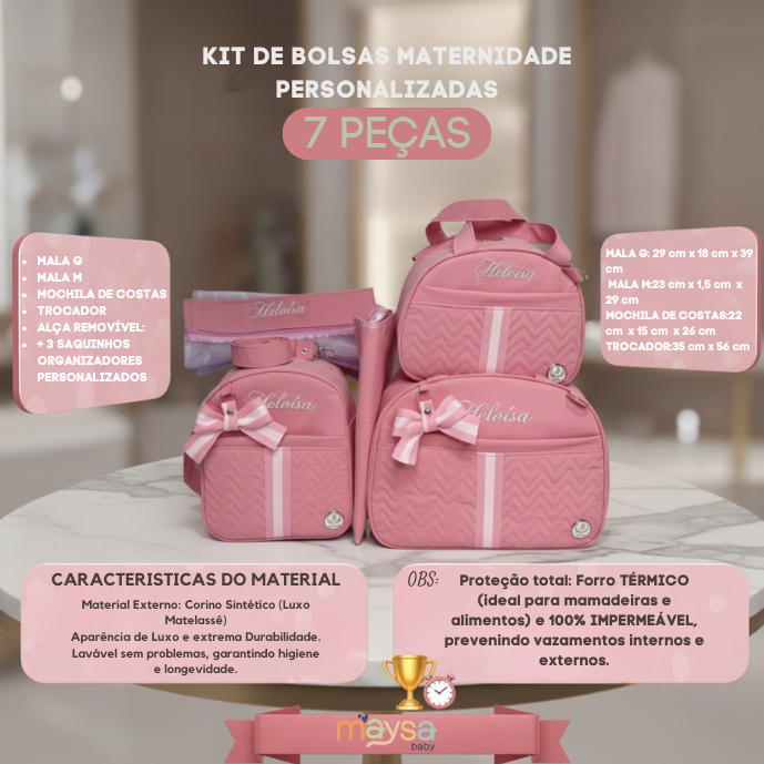 BOLSAS MATERNIDADE PERSONALIZADA COM FITAS 7 PEÇAS