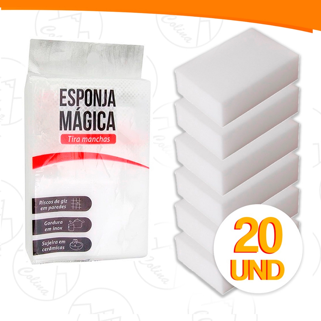 Kit 20x Esponja Mágica de Melamina Tira Manchas Riscos Mágica Branca Multiuso