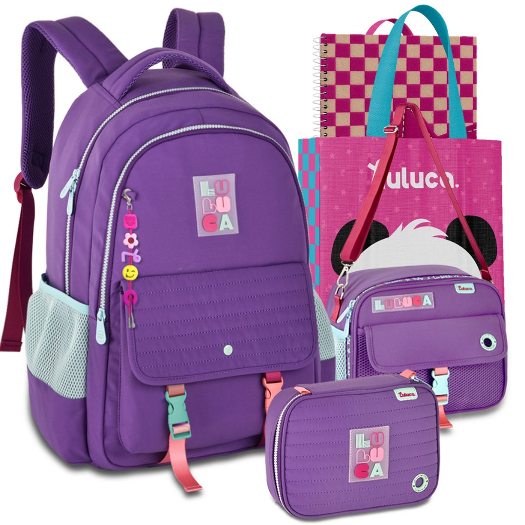 Kit Mochila Lancheira Estojo Luluca Escolar Lancheira Estojo Resistente Lançamento 2026