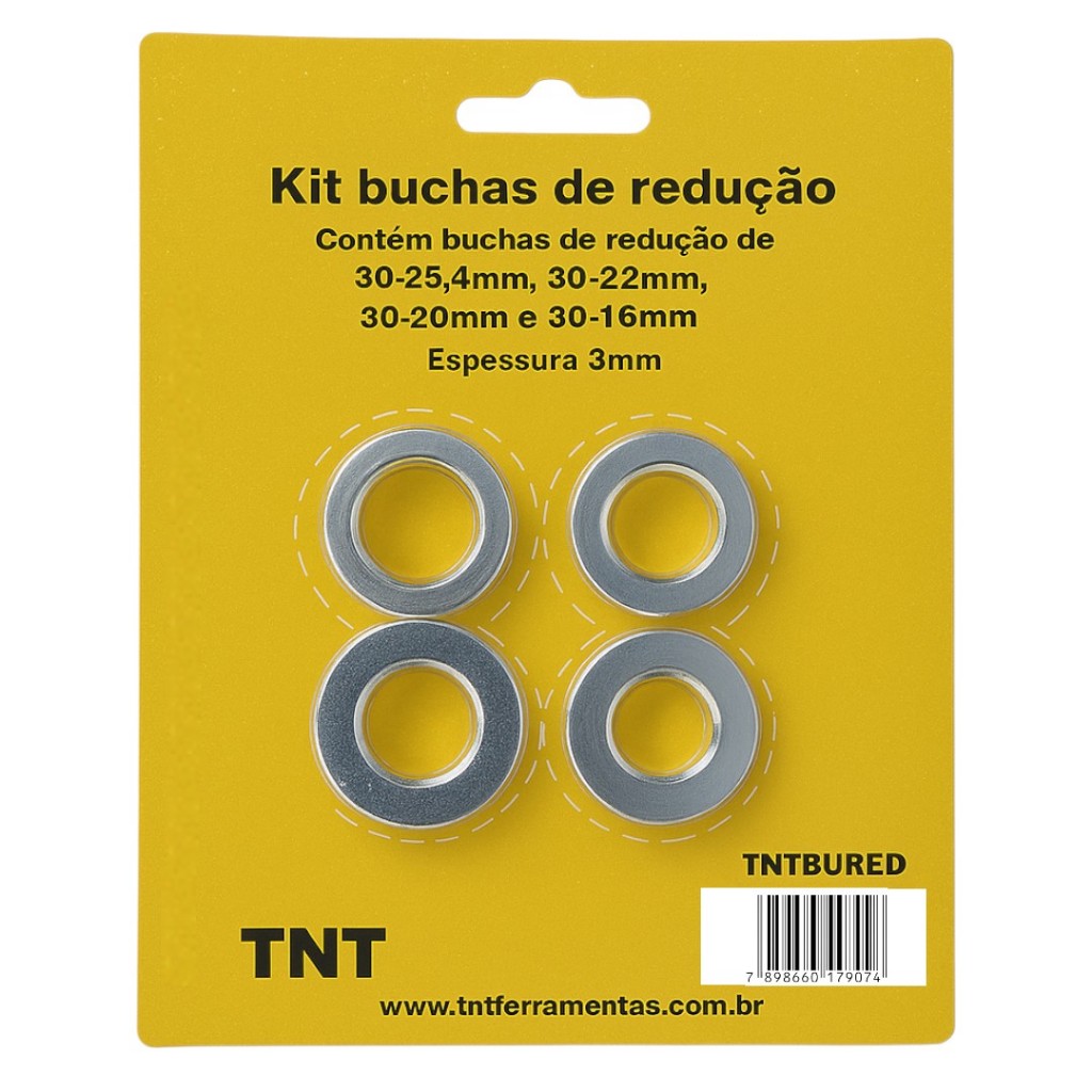 Kit 4 Buchas De Redução Tnt Para Furo De 30mm para 25,4mm; 22mm; 20mm e 16mm