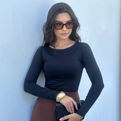 Blusa Manga Longa Gola Redonda Feminina Noite Inverno Casual