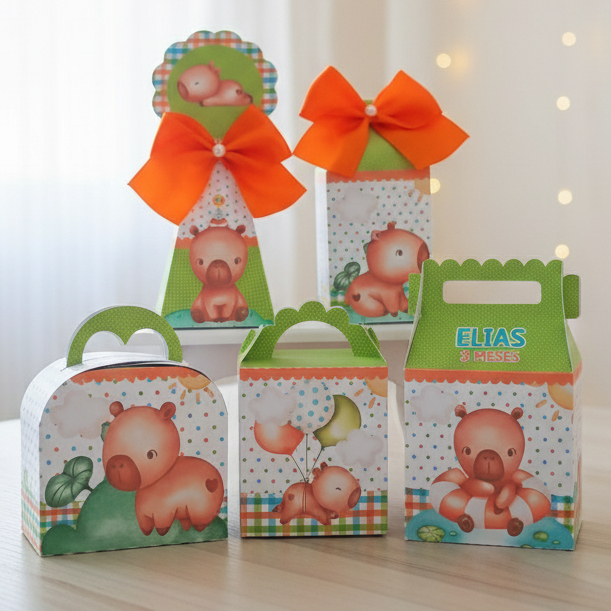 Kit Festa Capivara Aquarela | Caixinhas Personalizadas Aniversário Lembrancinhas Mimos