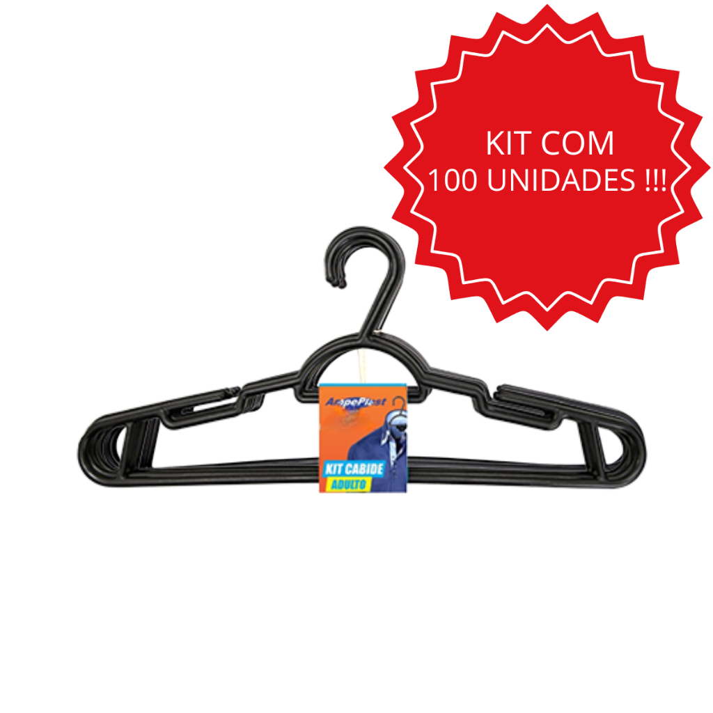 Kit 100 Cabides Adulto AmpePlast Organizador de Roupas em Plástico Preto Leve Durável e Econômico em Oferta na Shopee