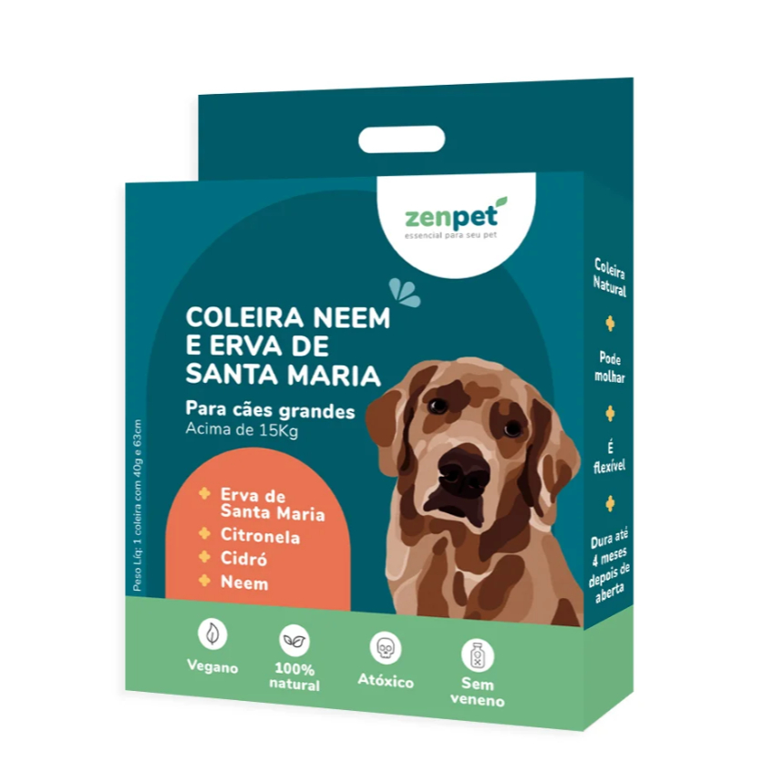 Coleira Natural Repelente com Neem e Erva Santa Maria Cães Grandes Zenpet
