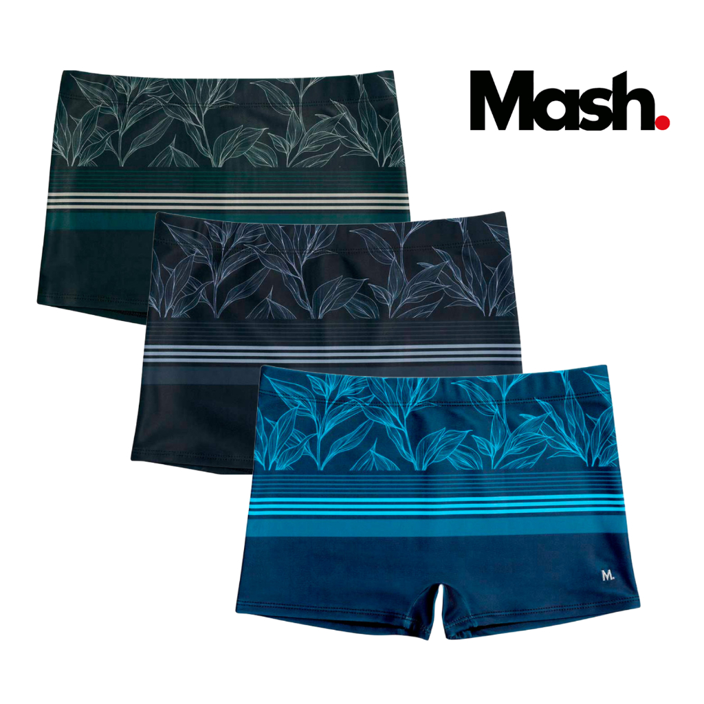 Sunga Boxer Estampada Folhagem e Listra Mash Original