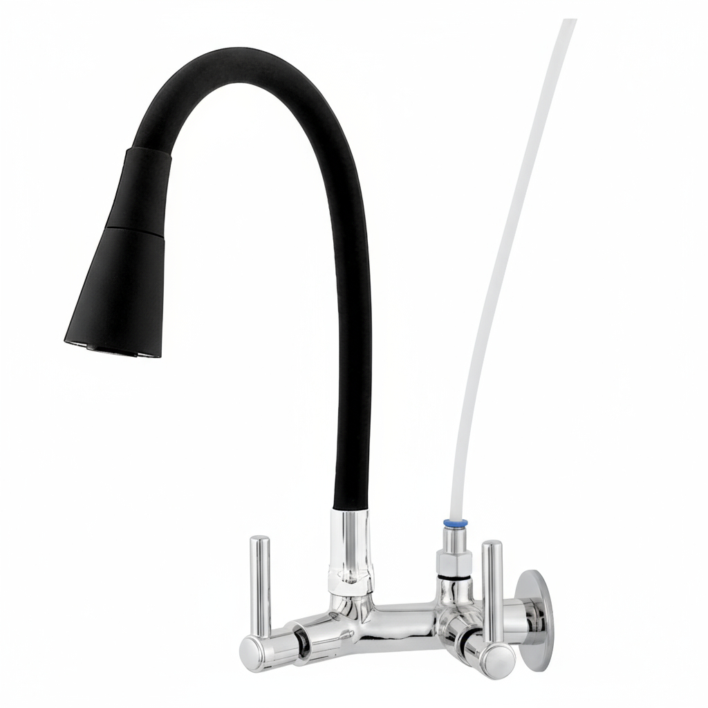 Torneira Cozinhal Flexivel Duplo Jato Com Adapatador e Mangueira Para Filtro Purificador De Agua