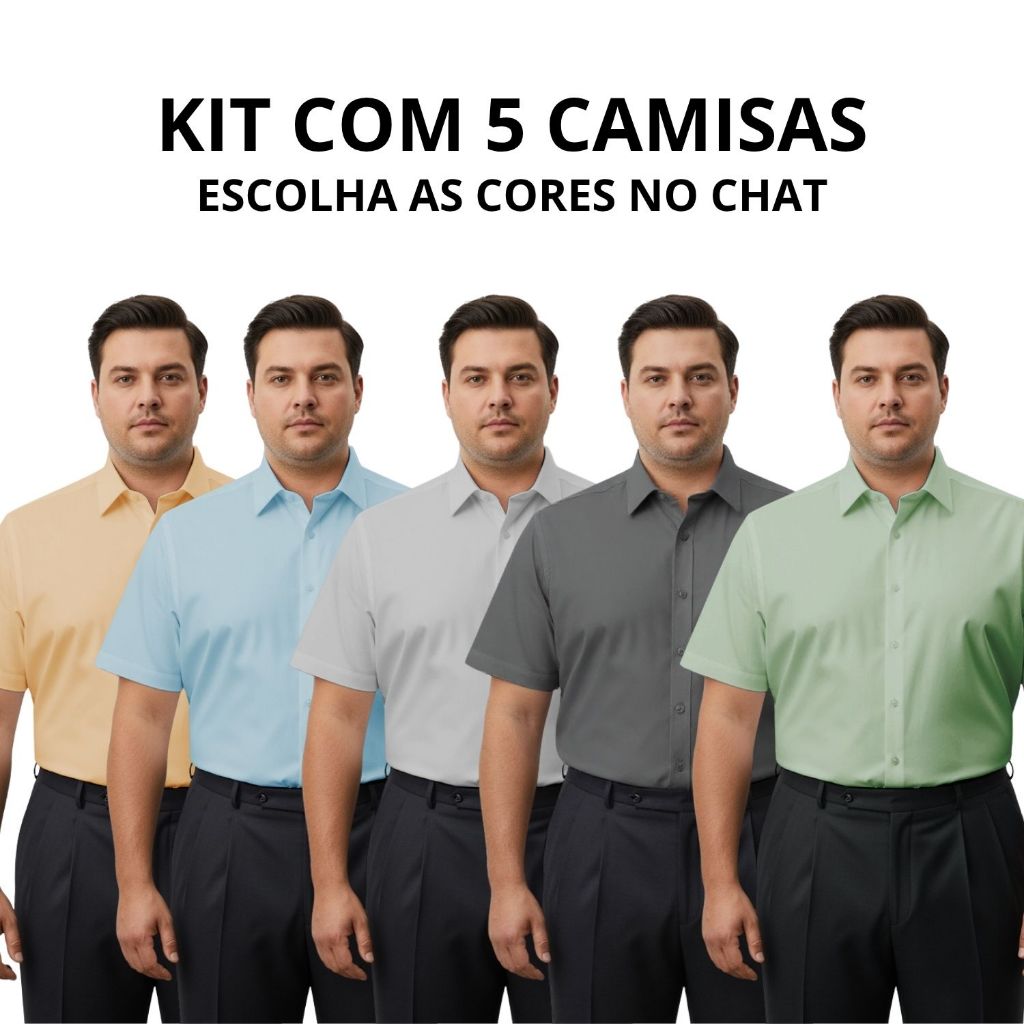 Kit 5 Camisa Social Masculina Extra Grande Plus Size Manga Curta Camisa Masculina Social