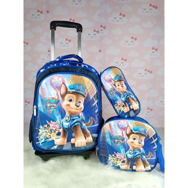 KIT MOCHILA ESCOLAR INFANTIL PATRULHA CANINA COM RODINHAS/ MOCHILA + LANCHEIRA TÉRMICA + ESTOJO/MOCHILA PARA MENINO/2026