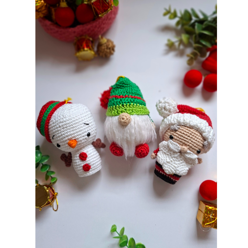 Enfeites de Natal para árvore de Natal/decoração de lojas/Papai noel Amigurumi/boneco de neve/meia natalina