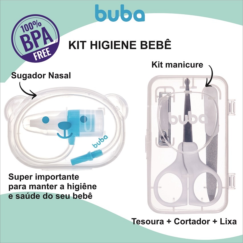 KIT INDISPENSÁVEL Cortador De Unha Lixa Tesoura E Aspirador Nasal De Sucção Bebê Infantil Buba