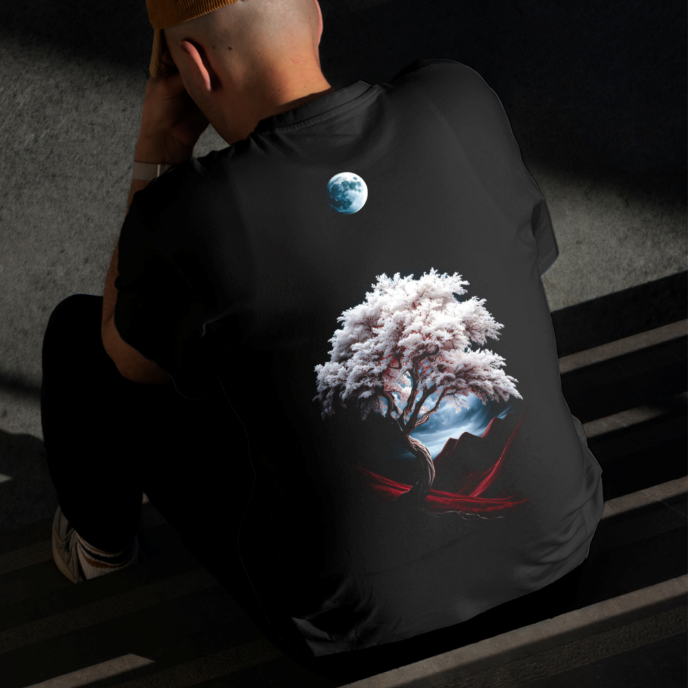 Camiseta Masculina Estampada Cerejeira da Noite 100% Algodão Estilo Conforto Diário Do Tamanho P GG