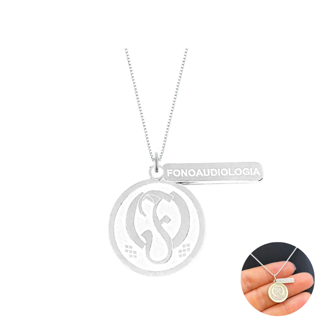 Colar com Pingente Profissão Plaquinha Fonoaudiologia 45CM Prata 925