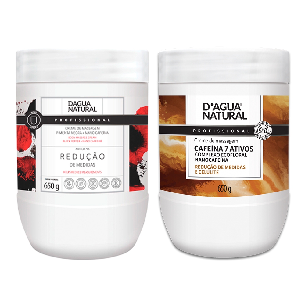 Kit Massagem Corporal Dagua Natural 1x Creme Pimenta Negra 650g + 1x Creme Cafeína 7 Ativos 650g