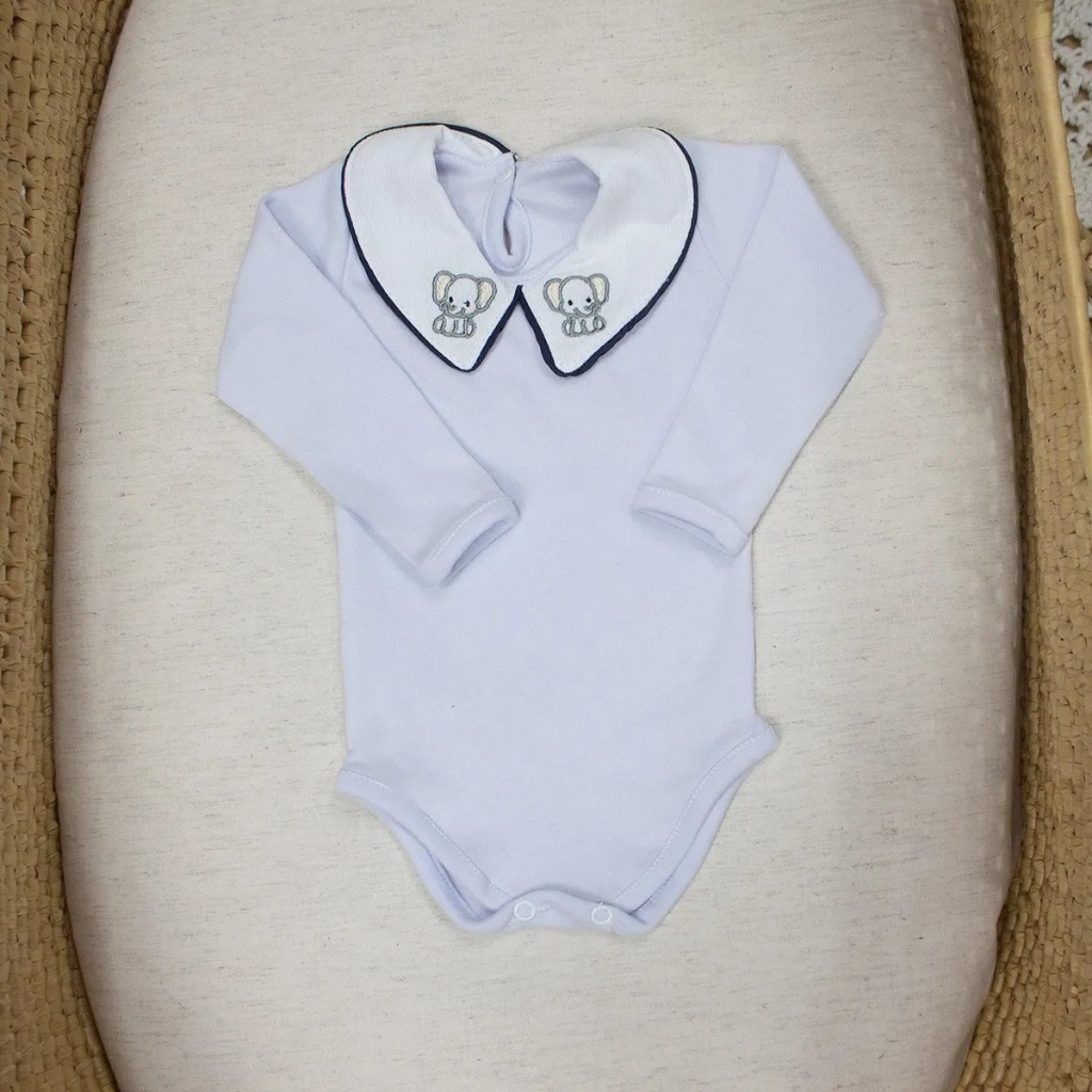 Body Bebê Menino Luxo Manga Longa Em Algodão 100% Com Gola Social Conforto Premium Enxoval