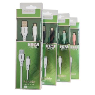 Cabo Carregador 3.6A V8 x USB 1 Metro para Celular OBERON com Adaptador V8-Tipo-C em Oferta na Shopee