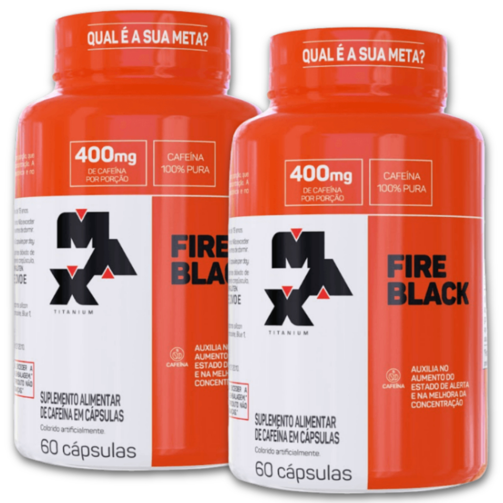 KIT 2 FIRE BLACK TERMOGÊNICO CAFEINA 100% PURA  60 CÁPSULAS - MAX