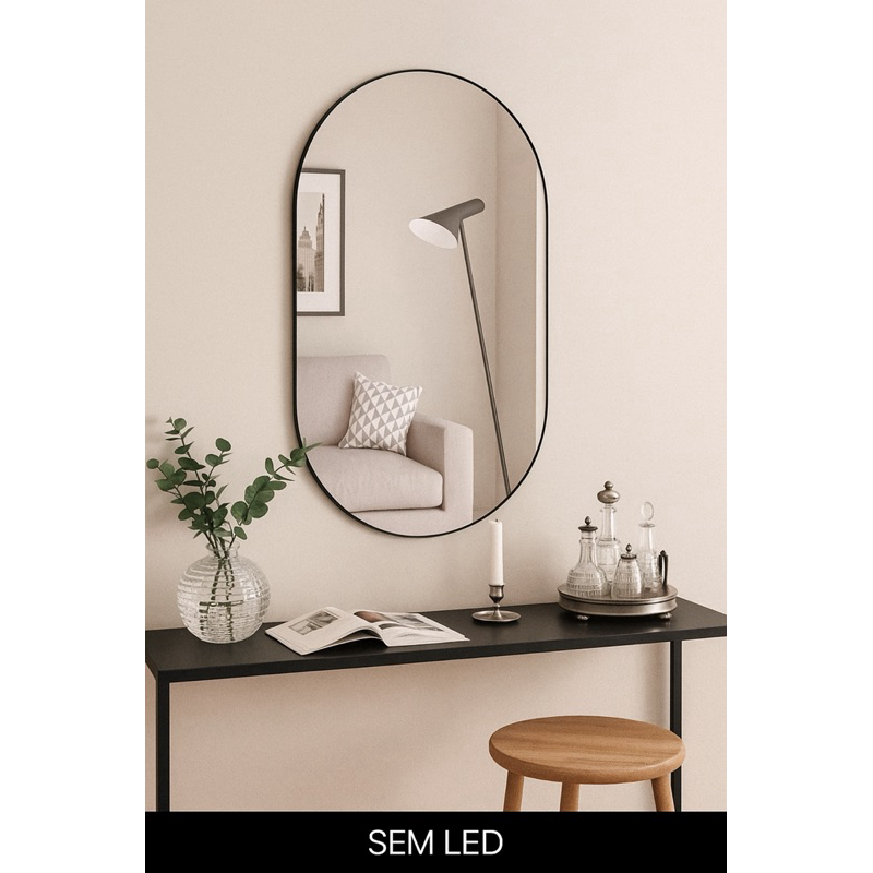 Espelho Grande Oval Orgânico de Parede Com Led A Pilha Quarto Sala Banheiro Luz Fria e Quente