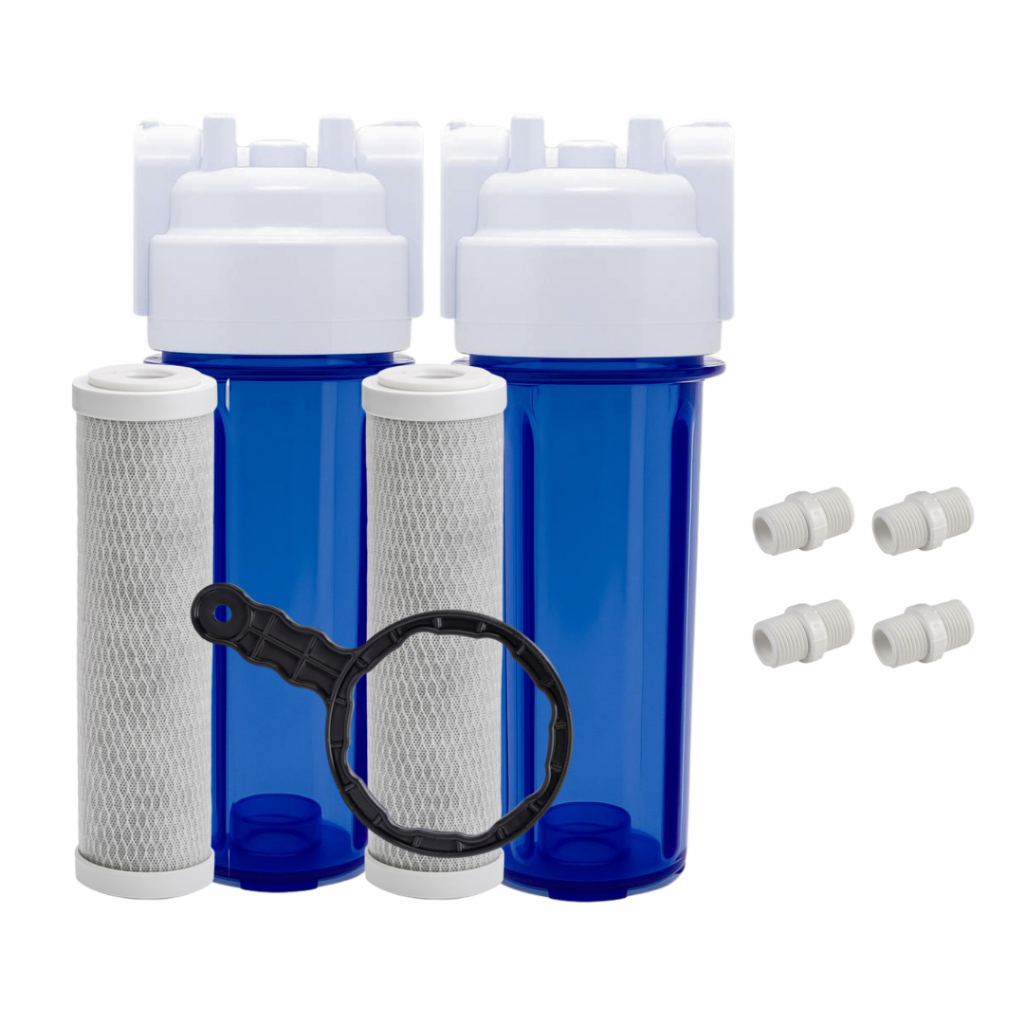Filtro Água 10 Caixa Dágua Cavalete Completo com Refil Carbon Block + Niple + Veda rosca