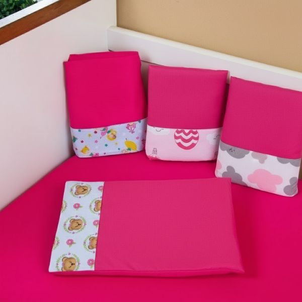 Kit 02 Jogos Lençol Com Elástico e Fronha Berço Padrão Americano 130x70cm Microfibra