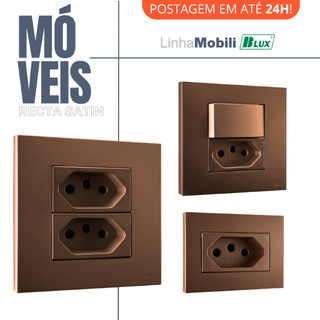 Tomada Para Moveis Marrom Corten Linha Mobili Recta Satin Blux Tomada 10a 20a Cor Bronze Cobre Interruptor Simples Paral