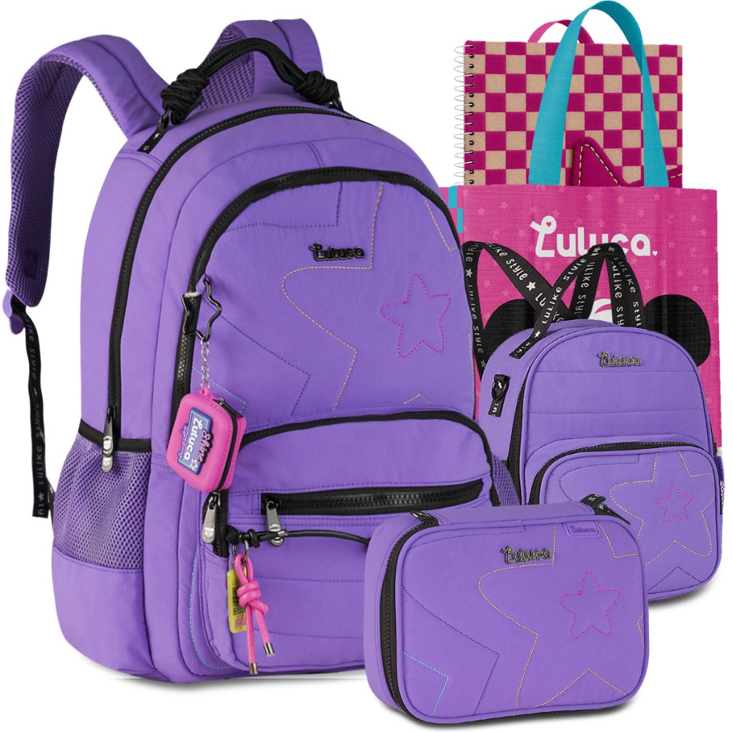 Kit Mochila Luluca Escolar Estojo Lancheira Brinde Escolar Lançamento