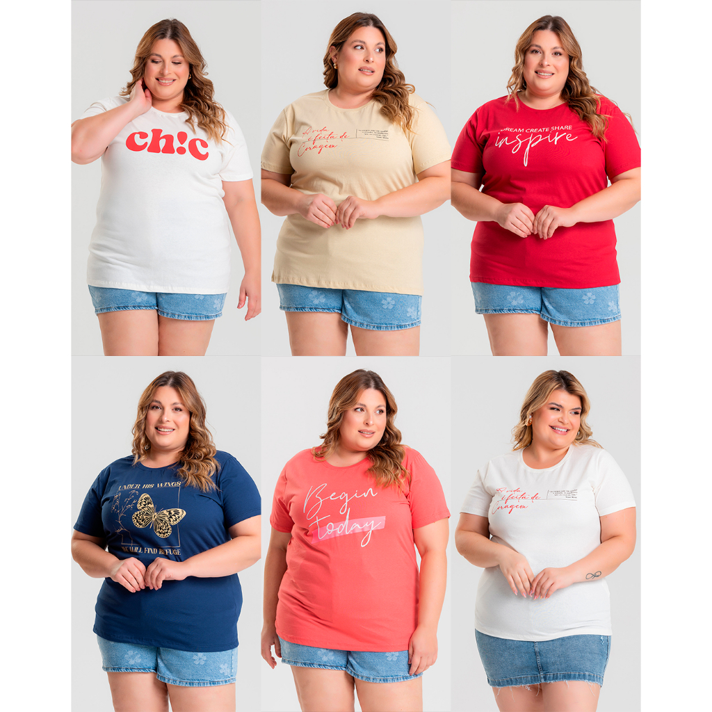 T-shirt Feminina Plus Size G1 a G5 100% Algodão Camiseta Básica Casual - Modelagem Soltinha em Oferta na Shopee