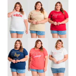 T-shirt Feminina Plus Size G1 a G5 100% Algodão Camiseta Básica Casual - Modelagem Soltinha em Oferta na Shopee