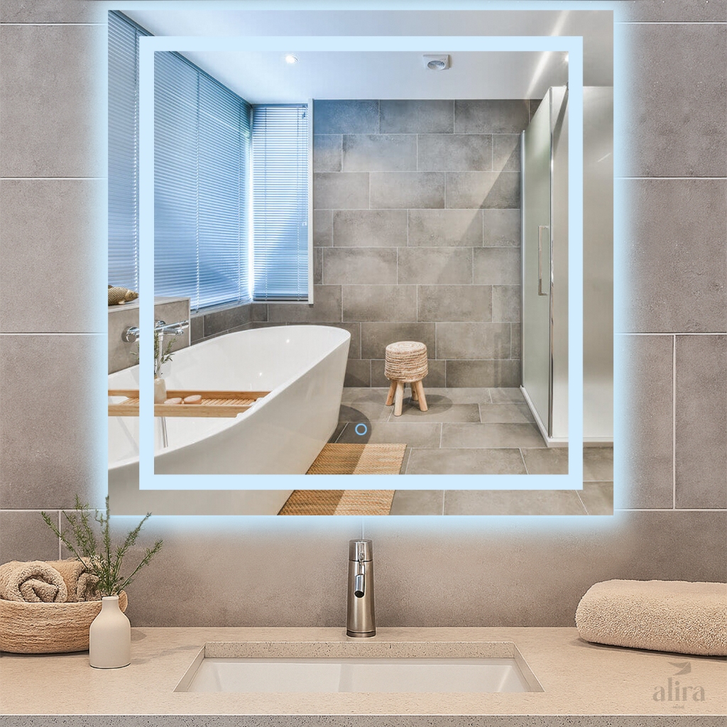Espelho Quadrado Emoldurado Led Touch Luxo 70x70cm Mr-bh004 Alira Home