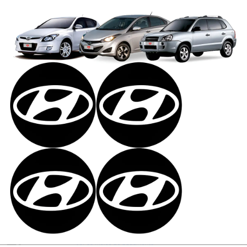 Jogo 4 Emblema Resinado DA Calota I30 HB20 AZERA ELANTRA IX35 CRETA TUCSON 51 MM Preto Prata