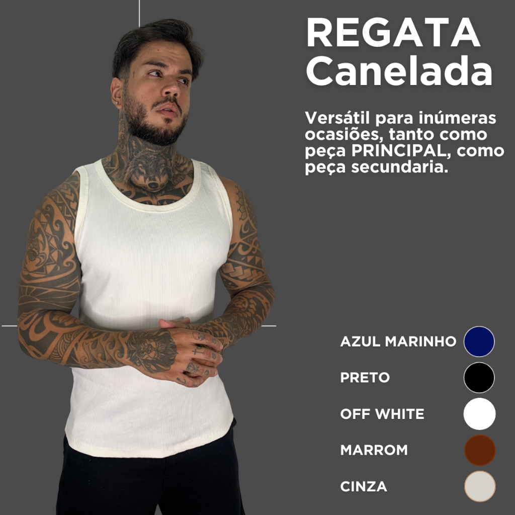 Regata Masculina Canelada Slimfit Justa ao Corpo Streetwear Básica e Versátil Confortável Academia