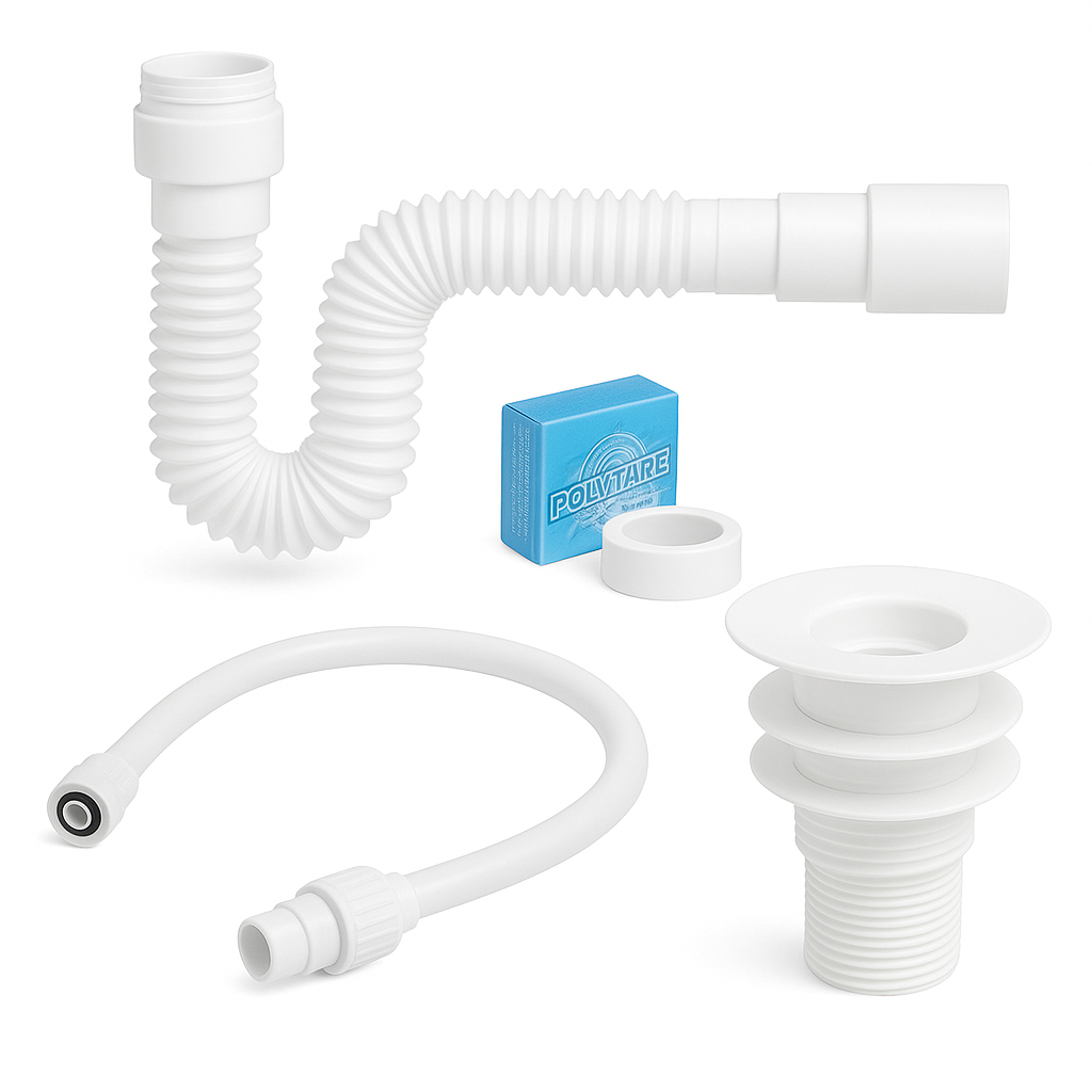 KIT Sifão + Engate Flexível 40cm + Veda Rosca + Válvula Lavatório PVC Branco Krona em Oferta na Shopee