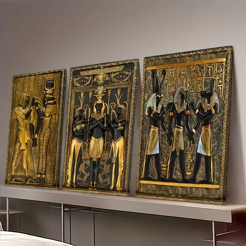 Kit 3 Quadros Decorativos Egito Antigo • Arte Faraônica em Ouro • Deuses Egípcios • Decoração Luxo para Sala e Escritóri em Oferta na Shopee