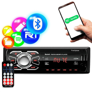 Radio Automotivo Bluetooth com Entrada USB Carregador de Celular First Option MP3 Som Carro 100W em Oferta na Shopee