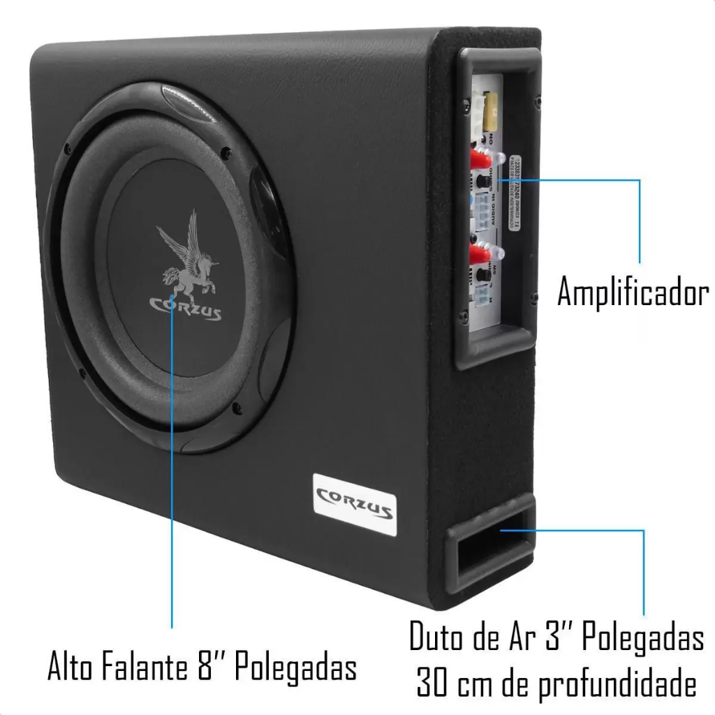 Caixa Som Amplificada 3 em 1 Corzus CXMS303 Slim 350W Rms Sub Ativo + Potencia p/ Falantes de Porta