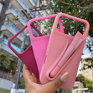 Capa IPhone Com Gloss XR 11 12 13 14 15 PRO MAX Incluso Estilo Hali Emborrachada Batom Brilho Labial em Oferta na Shopee