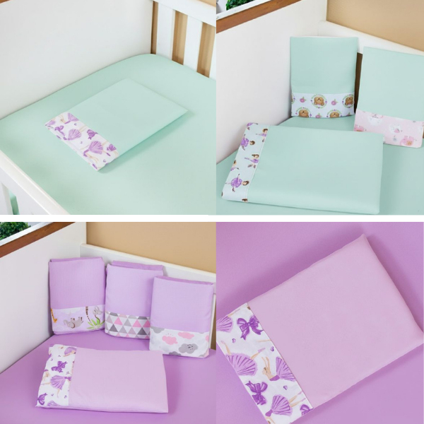 COMBO de 2 jogos Lençol e Fronha Barrado Estampado Berço AMERICANO 02 peças Microfibra