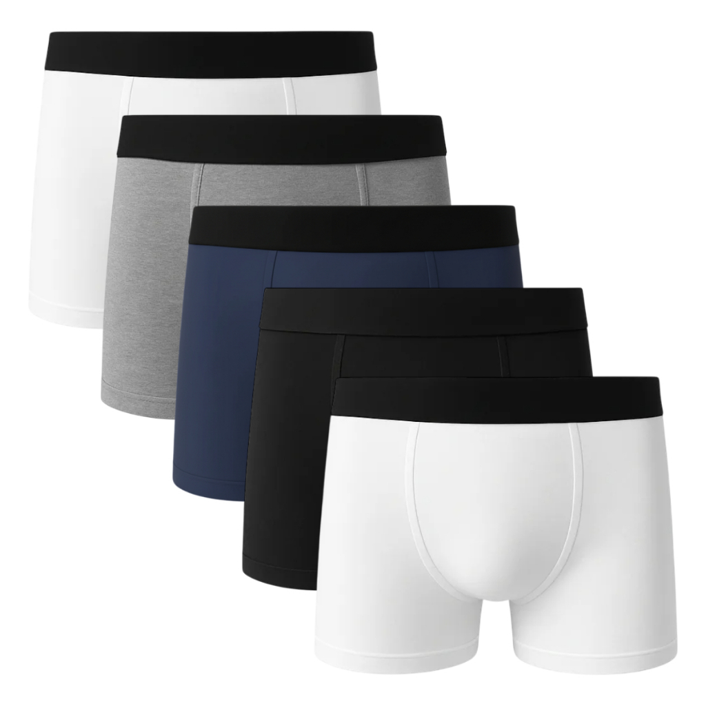 Kit 5 Cuecas Boxer Basic Lisa 100% Algodão Masculina Forro Duplo Costura Tripla Sortido