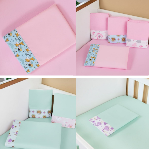 Combo 02 Jogos Berço Padrão Americano 02 pçs lençol com elástico e fronha Microfibra Super Macio