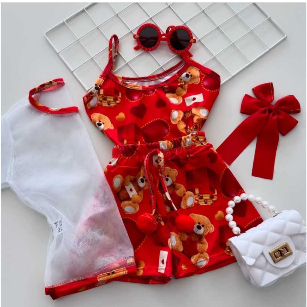 Conjunto  infantil menina 3 peças stitch e divertida mente e urso em Oferta na Shopee